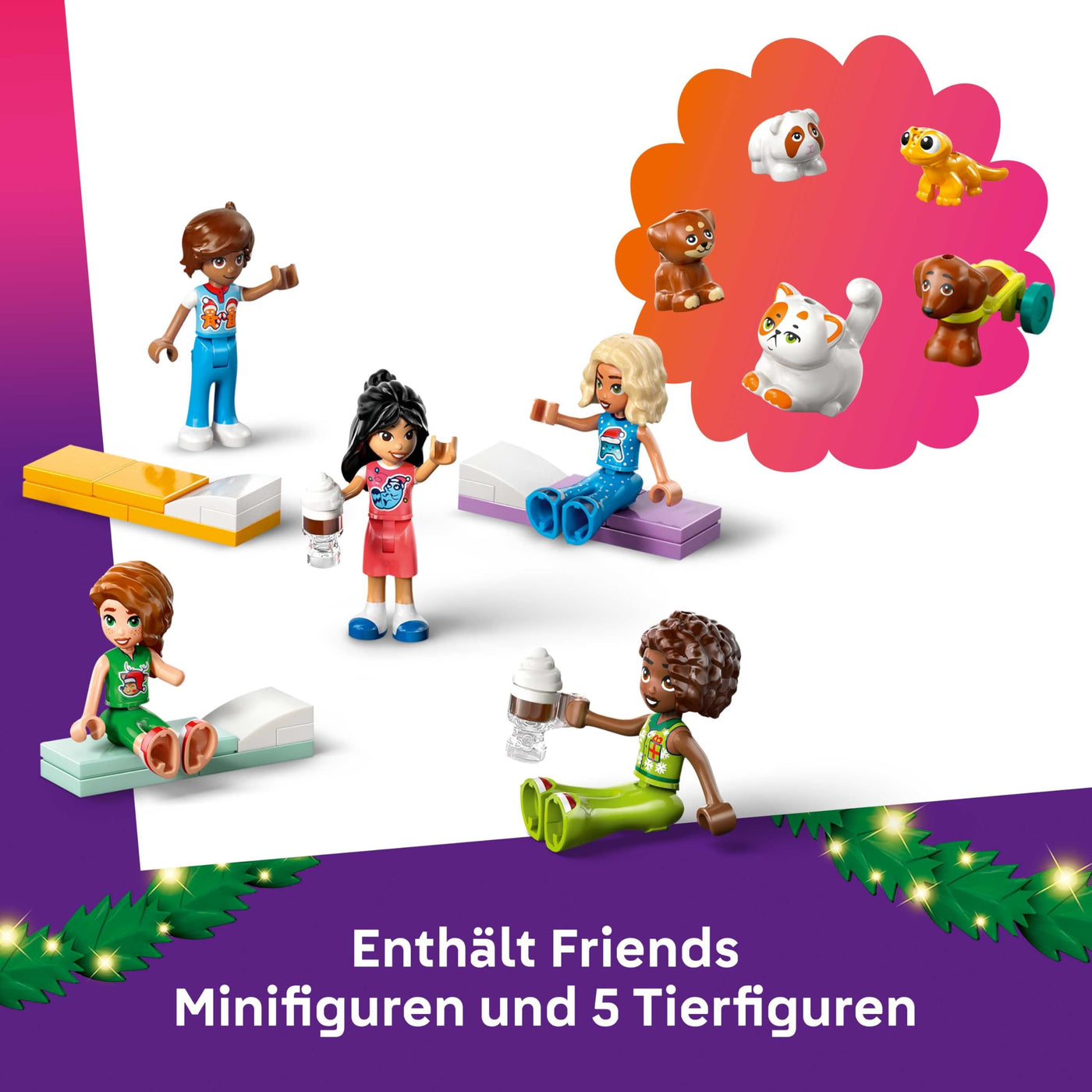 LEGO Friends Adventskalender 2025 - Weihnachten Spielzeug mit 24 Überraschungen inkl. 5 Minifiguren, 5 Tierfiguren und viel Zubehör - Kinder Geschenk für Mädchen und Jungen ab 6 Jahren - 42668