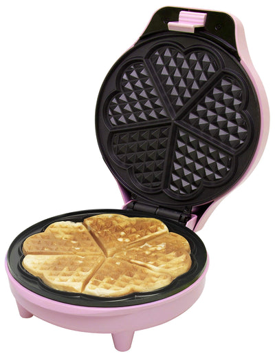 Bestron Waffeleisen für klassische Herzwaffeln, Waffelmaker mit Antihaftbeschichtung für Waffeln in Herzform, Retro Design, inklusive Rezeptvorschläge, 700 Watt, Farbe: Rosa