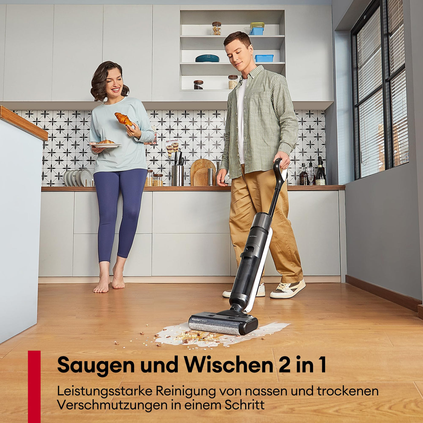 Ultenic AC1 Elite Nass Trockensauger kabelloser Staubsauger mit Wischfunktion, 3 in 1, 50min, intelligente Schmutzerkennung, 14000 Pa Saugkraft,Selbstreinigung,1.15L Doppelte Tank, LED-Display