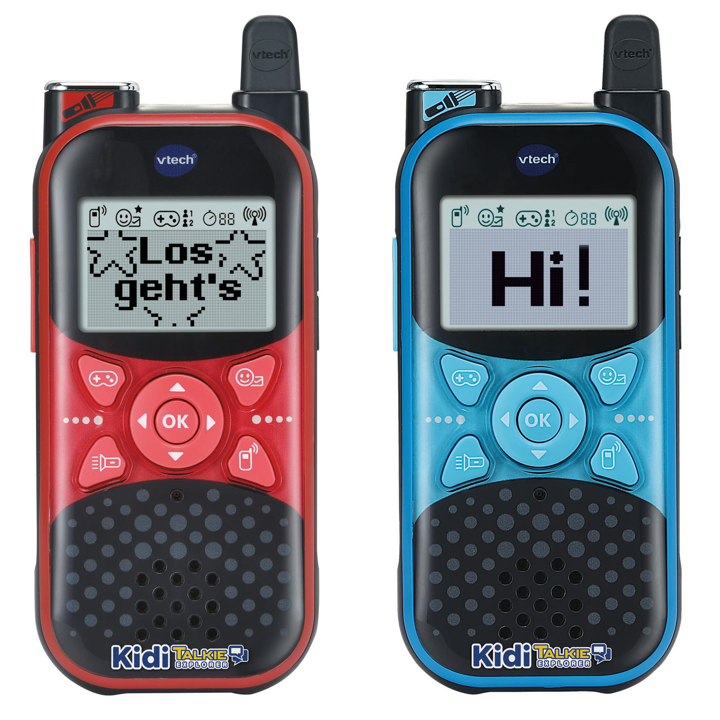 VTech KidiTalkie Explorer – Zwei 8-in-1 Walkie-Talkies mit integrierter Taschenlampe und lustigen Effekten – Für Kinder von 4-12 Jahren