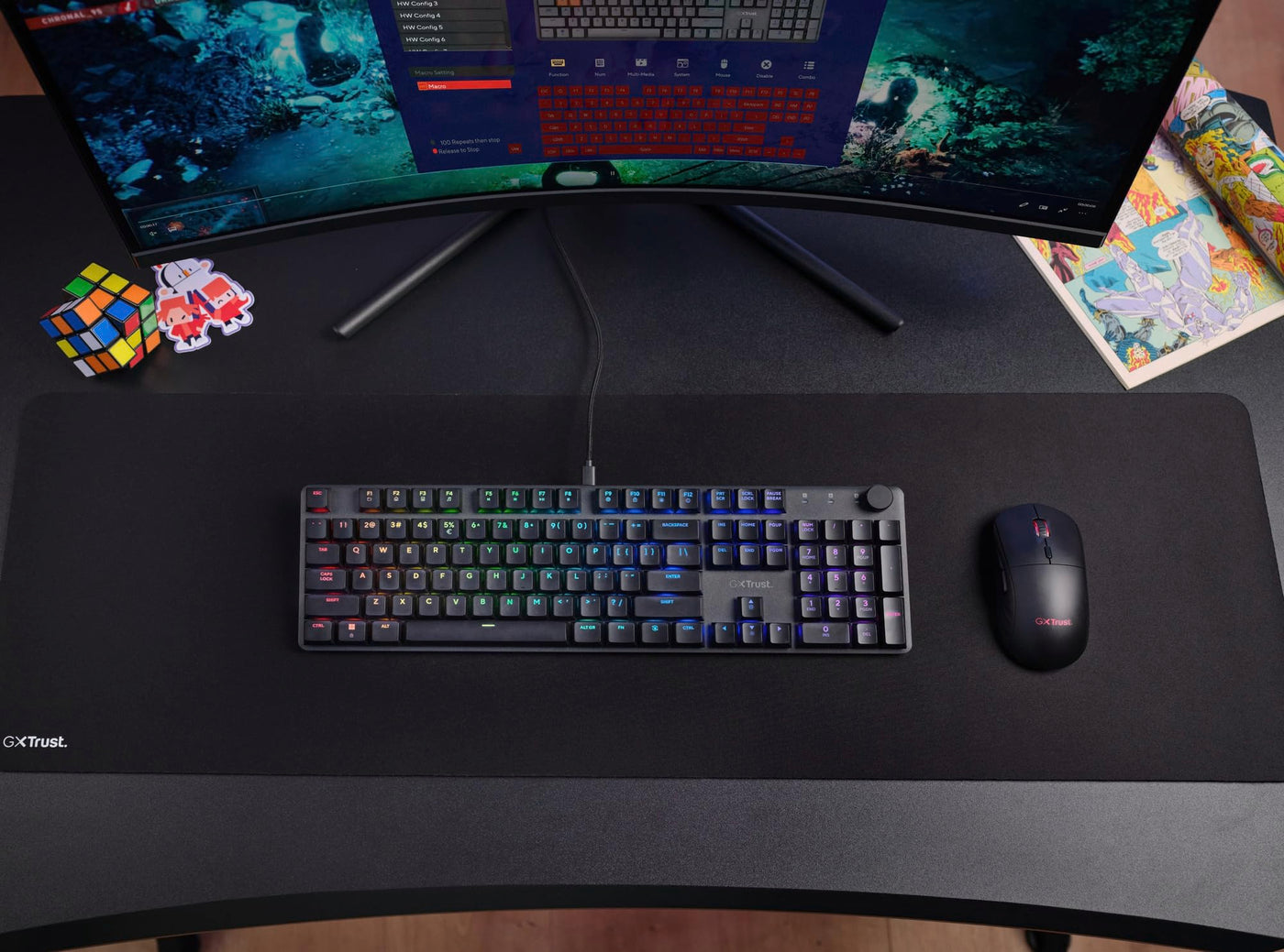 Trust Gaming GXT 866 Torix Mechanische Tastatur Deutsches QWERTZ Layout, Huano-Switches, Flache Tasten, RGB Beleuchtung, Anti-Ghosting N-Key Rollover USB Programmierbare Gaming Tastatur PC Laptop