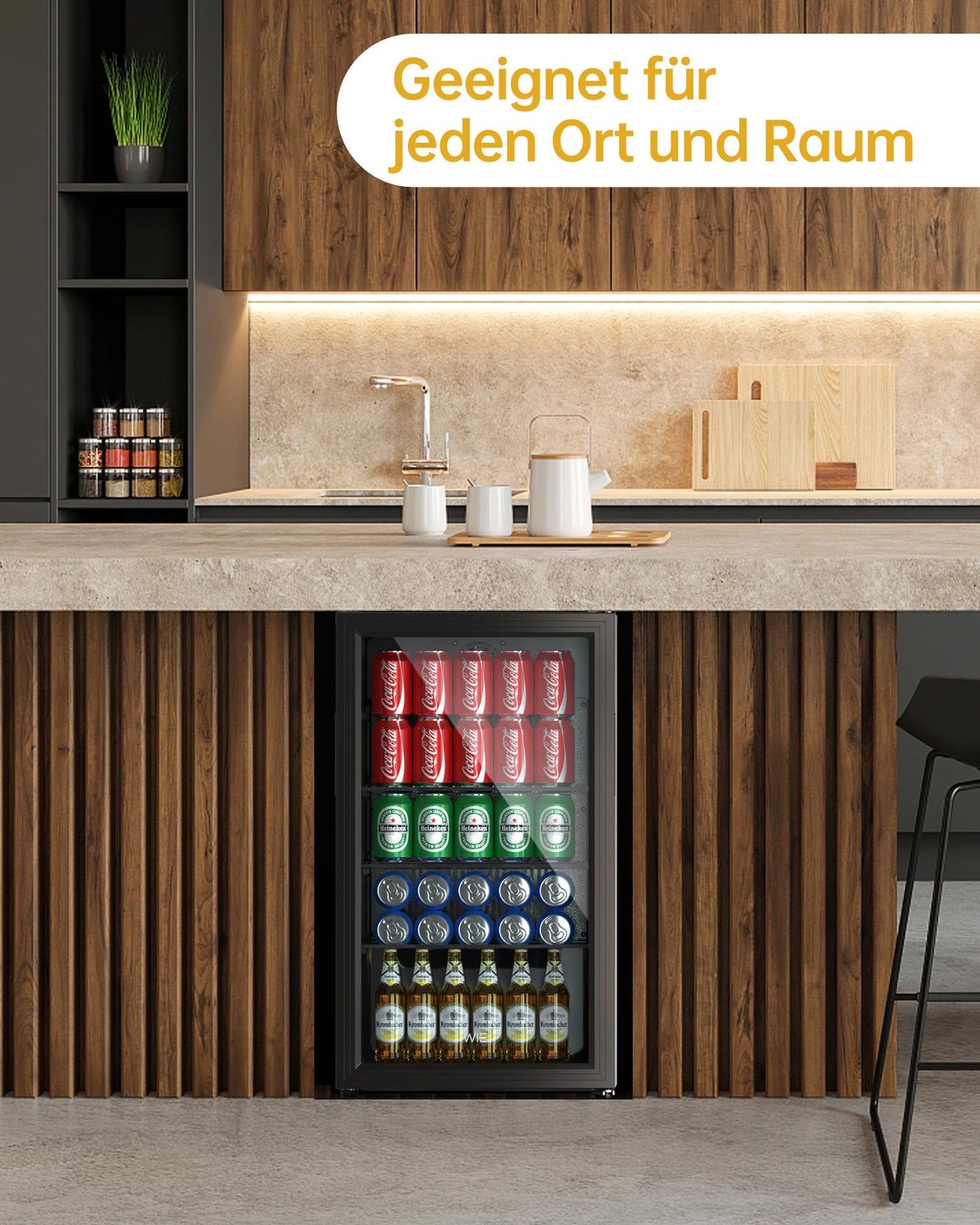 WIE Getränkekühlschrank Mini Kühlschrank mit Doppelte Glastür mit Verstellbaren Ablagen Indoor Outdoor Klein Bierkühlschrank Wendetür Leise 86 Liter 120 Dosen für Soda/Bier für Zuhause/Küche/Bar/Büro