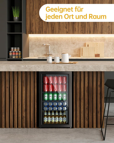 WIE Getränkekühlschrank Mini Kühlschrank mit Doppelte Glastür mit Verstellbaren Ablagen Indoor Outdoor Klein Bierkühlschrank Wendetür Leise 86 Liter 120 Dosen für Soda/Bier für Zuhause/Küche/Bar/Büro