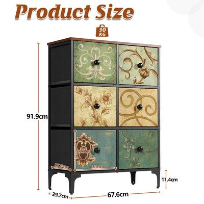 LYNCOHOME Kommode Schrank mit 6 Schubladen aus Stoff, Sideboard mit Stoffschubladen, Schubladenschrank für Küche Büro Flur, TV Schrank mit Stoff Schubladen