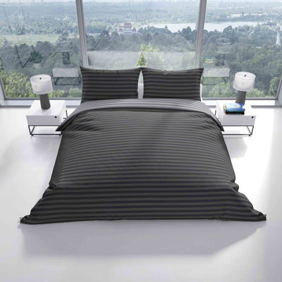 Leonado Vicenti Bettwäsche Baumwolle 135x200 Silber Grau Gestreift Set Schlafzimmer Garnitur Wendebettwäsche Bezug Decke mit Reißverschluss