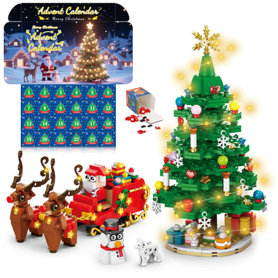 kiothdre 2025 Adventskalender Kinder, Weihnachtsbaum-Bausteine mit LED-Beleuchtung für Erwachsene, 24 Kartons Countdown Kalender, Weihnachts Geschenk für Jugendliche Jungen Mädchen Männer Frauen