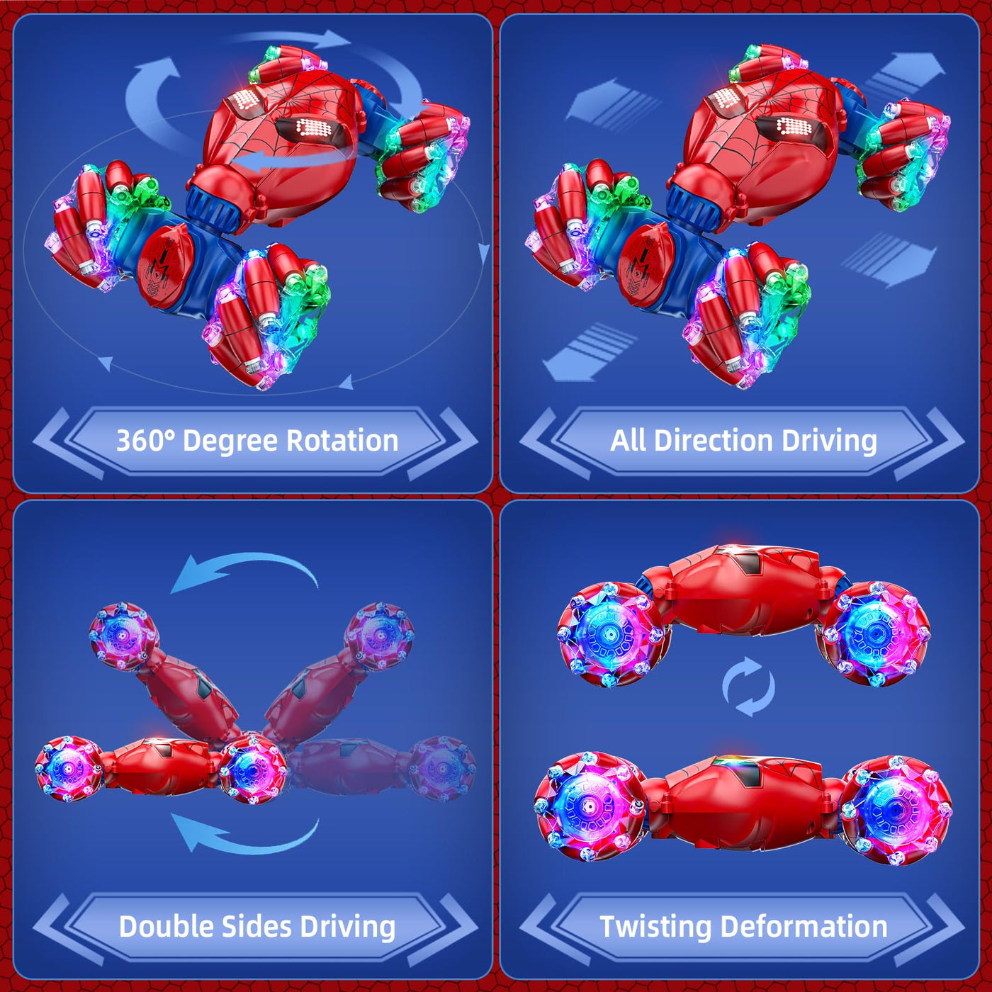Spider Handsteuerung Ferngesteuertes Auto - 2.4GHz Doppelseitig RC Stunt Auto Spielzeug ab 3 4 5 6 7 8 9 10 Jahre Jungen, 360°Drehung RC Drift Autos mit Licht, Kinder Weihnachten Geburtstag Geschenke