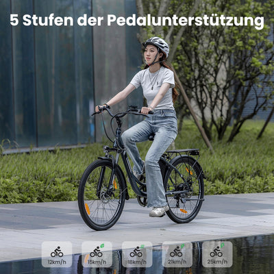 Touroll B1 26 Zoll City E-Bike mit 250W Motor und 36V 15.6Ah Akku Pedelec Cityräder Elektrofahrrad, Max Geschwindigkeit 25km/h Max Reichweite 90km, Erwachsene Herren Damen Ebike