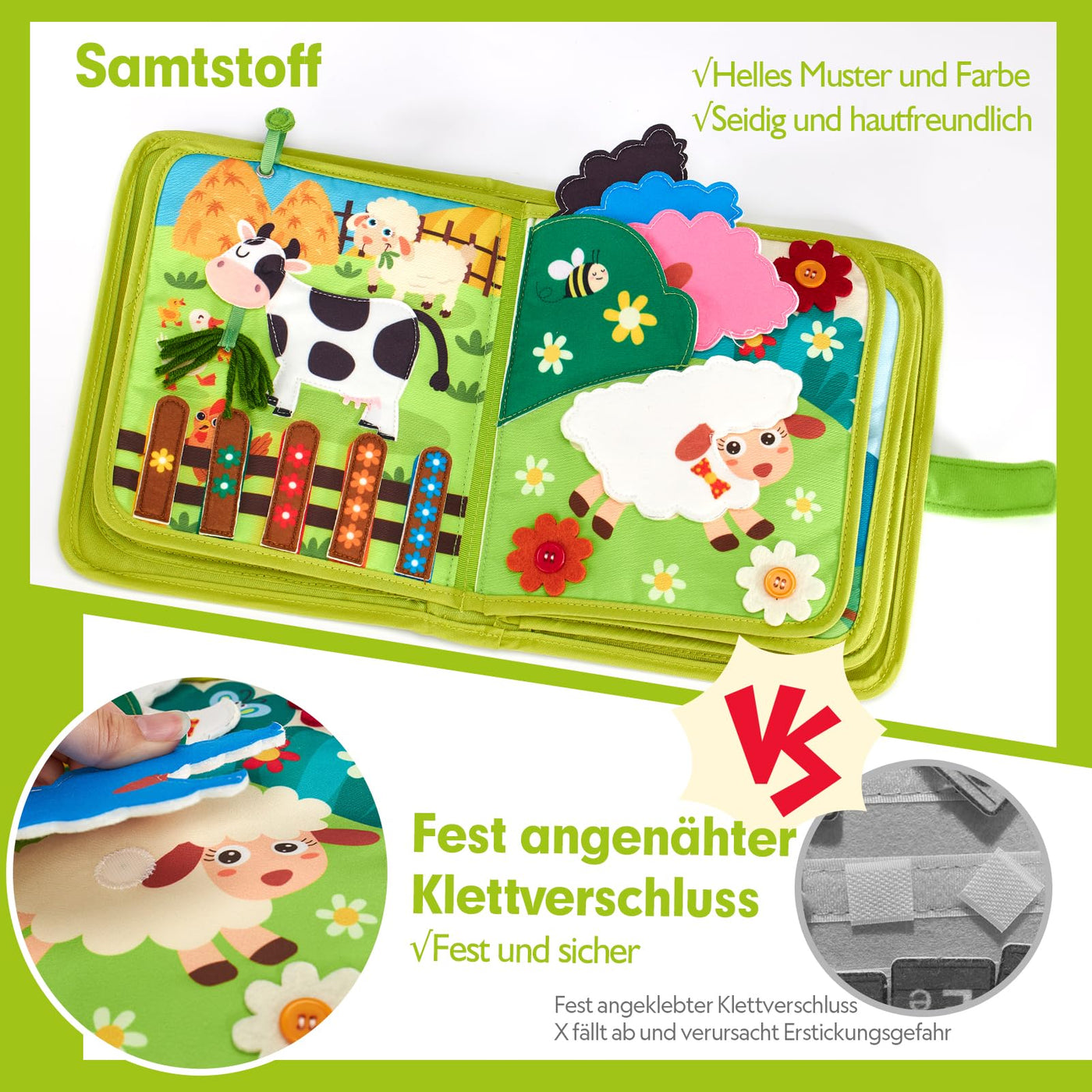 Hahaland Montessori Spielzeug ab 1 Jahr – Quiet Book mit Bauernhof Thema, 20-in-1 Busy Board Weichem Filz für Frühe Bildung,Busy Book für Autofahrten, Geschenk Spielzeug ab 1 2 3 4 Jahre Mädchen Junge