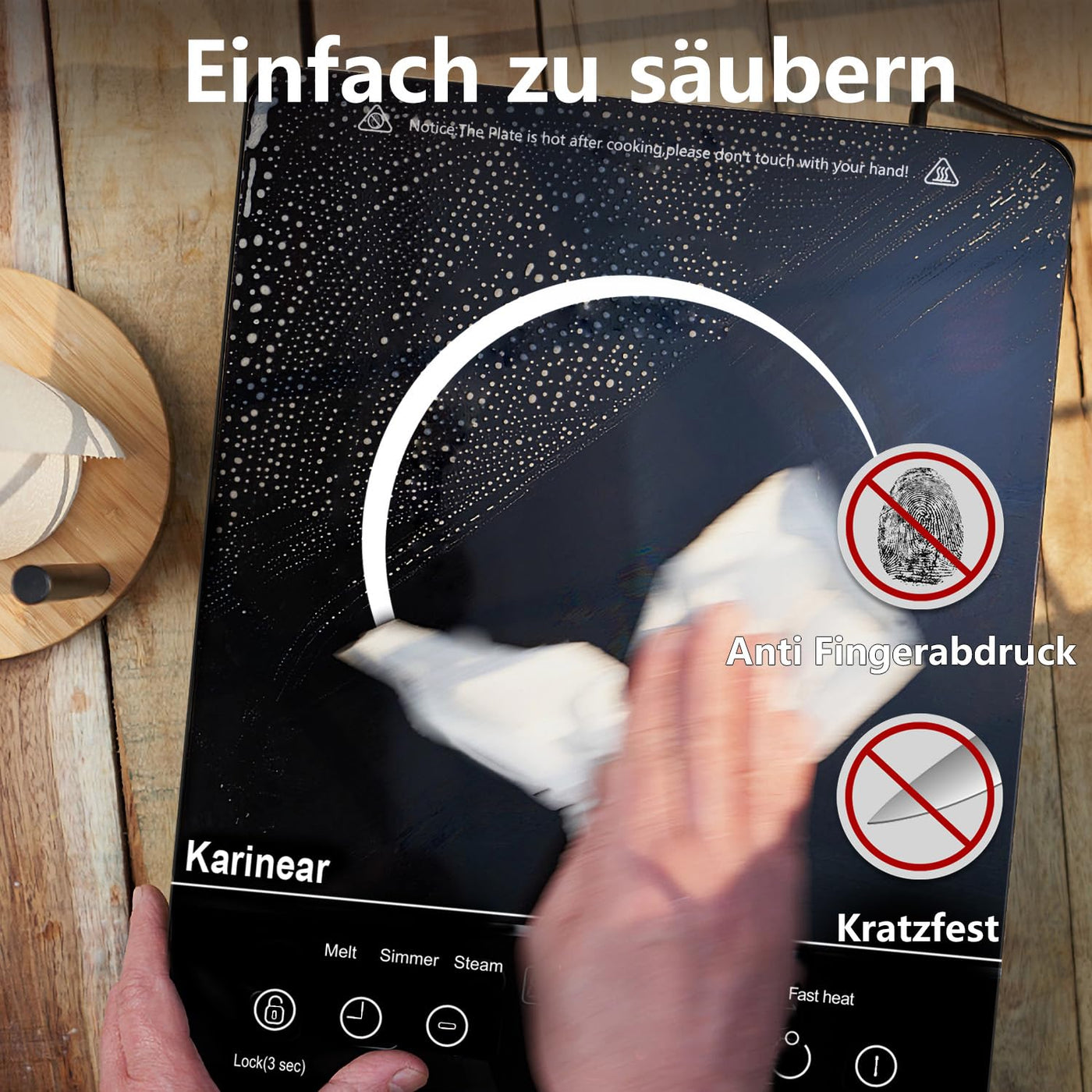 Karinear Glaskeramik Kochfeld 1 Platte Tragbar, 650 °C Max, Keramik Kochfeld Kochplatte 1er Freistehend, 2000W, Herdplatte 1 Kochfelder mit Stecker, Timer, Kindersicherung, Restwärmeanzeige, 220-240V