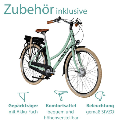 Tretwerk Aurora E Bike 28 Zoll Pedelec Damen Herren 155-185 cm Elektrofahrrad 522 Wh E Fahrrad Damenfahrrad 7 Gang (hellgrün, 50 cm)