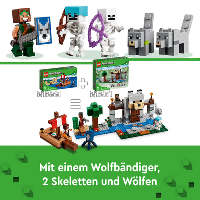 LEGO Minecraft Die Wolfsfestung - Kinder Spielzeug mit Einer Spielfigur, 2 Skelett Figuren & 2 Wölfen - Zubehör wie eine Werkbank und Schwert - Gamer Geschenk für Jungen & Mädchen ab 8 Jahren - 21261