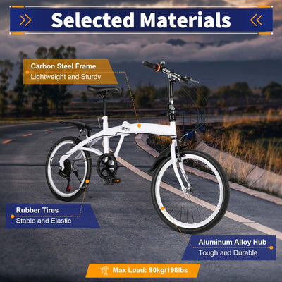 20" 6-Gang Faltrad Klappfahrrad Modern Klapprad Folding FahrräDer Faltbares Erwachsene City Bike Einstellbar Unisex Damen Herren Geeignet FüR Stadt Camping Sport Outdoor Radfahren Pendeln Weiß
