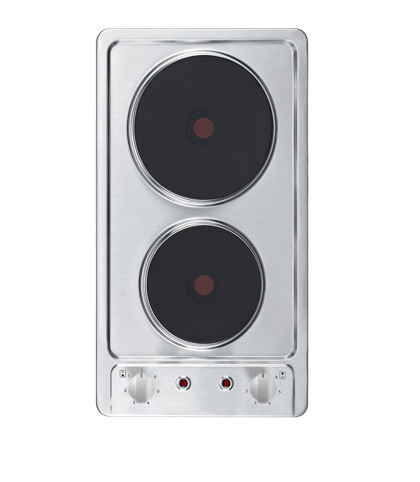 Respekta Domino Kochmulde Edelstahl / 2 Platten Einbau-Kochfeld mit Stecker/Massekochfeld autark / 6 Leistungsstufen/Knebel/Steckfertig / 29 cm/KM 9111EN