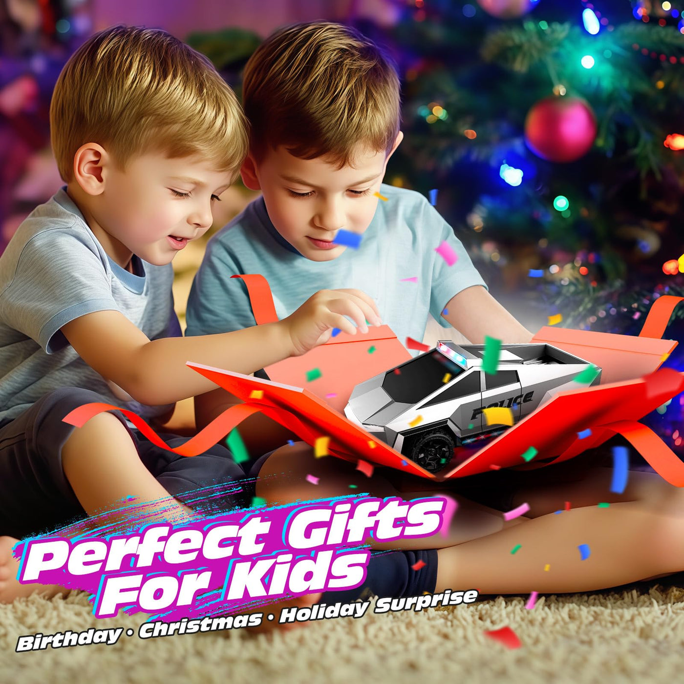 Tecnock Ferngesteuertes Auto für Kinder, 1:18 Maßstab Polizeiauto mit LED-Lichtern, 2 wiederaufladbare Batterien, 2,4GHz All-Terrain RC Auto, Spielzeug Geschenk für Jungen & Mädchen ab 3–12 Jahren+