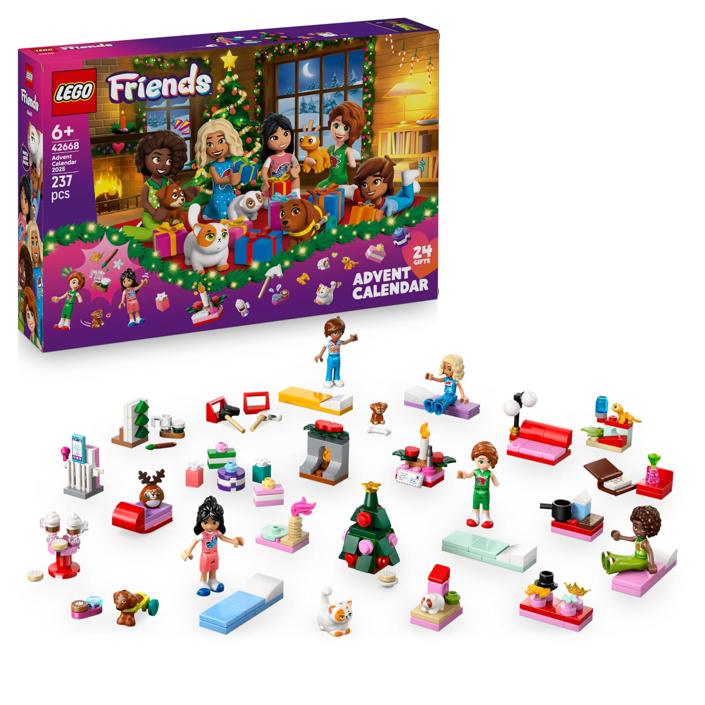 LEGO Friends Adventskalender 2025 - Weihnachten Spielzeug mit 24 Überraschungen inkl. 5 Minifiguren, 5 Tierfiguren und viel Zubehör - Kinder Geschenk für Mädchen und Jungen ab 6 Jahren - 42668