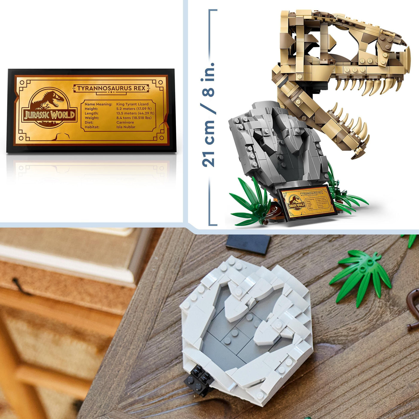 LEGO Jurassic World Dinosaurier-Fossilien: T.-rex-Kopf, Dinosaurier-Spielzeug zum Bauen, Dino-Deko fürs Kinderzimmer, T-Rex-Schädel-Skelett mit Fußabdruck, Geschenk für Jungs und Mädchen 76964
