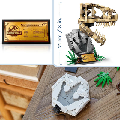 LEGO Jurassic World Dinosaurier-Fossilien: T.-rex-Kopf, Dinosaurier-Spielzeug zum Bauen, Dino-Deko fürs Kinderzimmer, T-Rex-Schädel-Skelett mit Fußabdruck, Geschenk für Jungs und Mädchen 76964