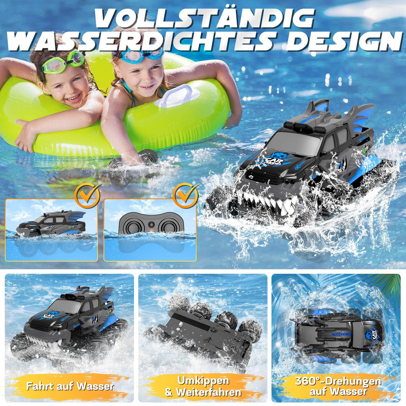 Nigecue 8WD Amphibienfahrzeug Ferngesteuertes Auto ab 3 4 5 6 7 8 9 10 Jahre, Wasserdichtes Amphibisches RC Auto mit Fernsteuerung, Spielzeug Geschenk für Kinder Jungen Mädchen