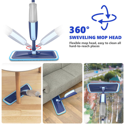 Sprühwischer Bodenwischer mit Sprühfunktion, MANGOTIME Wischer mit Sprühfunktion Spray Mop wischmopp mit wassertank und 4 wischpads für Schnelle Reinigung Hartholz, Marmor, Holz, Laminat, Fliesen