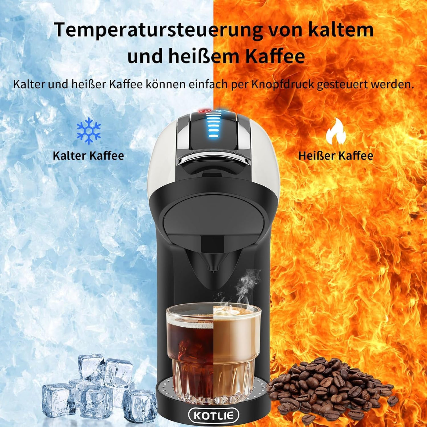 KOTLIE EM-308A 5 IN 1 COFFEE MACHINE 19 Bar 5in1 Multicapsule Espresso Kaffeemaschine für Nespresso/Dolce Gusto (weiß-u)
