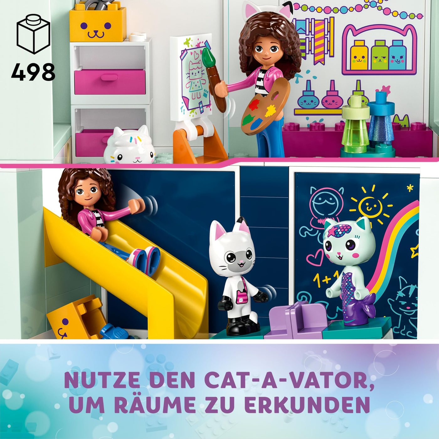 LEGO Gabby's Puppenhaus Spielzeug - 4-stöckiges Puppenhaus mit Gabby, Pfötchen-Panda, MeerMieze und Kuchen-Katze Minifiguren und Zubehör - Geschenk für Mädchen und Jungen ab 4 Jahren - 10788