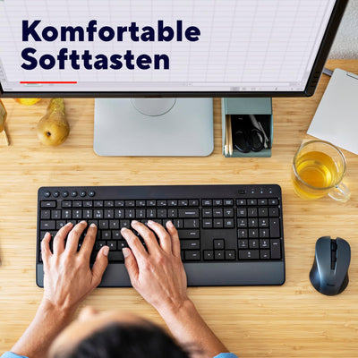 Trust Tastatur Maus Set Kabellos, Deutsches QWERTZ-Layout, Nachhaltiges Design, Kabellose Tastatur mit Funkmaus, Leise und Ergonomische Combo, 48 Monaten Batterielaufzeit, 2.4 GHz, PC, Laptop, Schwarz