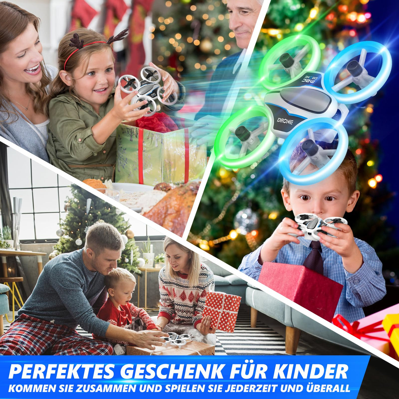 Mini Drohne mit Kamera HD 720P für Kinder, RC Drone mit LED Lichter,Quadrocopter mit 3D Flips, Kopflosem Modus und 3 Akkus,21 Min Lange Flugzeit,Spielzeug Drohne Helikopter für Kinder und Anfänger
