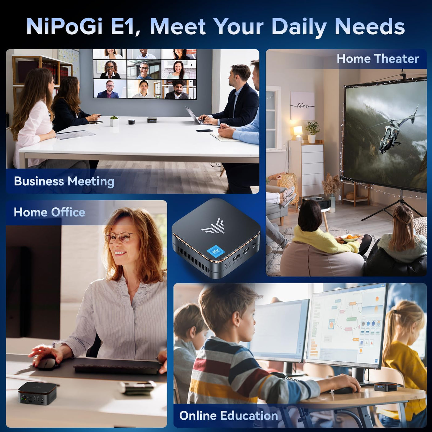 NiPoGi E1 Mini PC mit Ιntel Alder Lake N97(Max 3,6 GHz) 16GB DDR4 1024GB SSD,Mini Computer Dual UHD Display 4K@60Hz HDMI 2.0+DP 1.4 Desktop PC mit Gigabit Ethernet/2.4+5G WiFi/Bluetooth für Büro