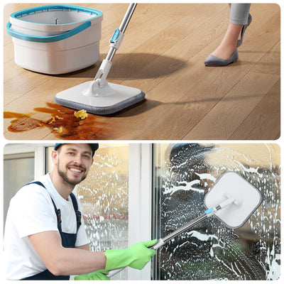 Withosent 130cm Wischmopp Set mit Eimer, 2-in-1 Filtersystem Trennt Schmutz von Frischwasser, Putzeimer Bodenwischer mit Auswringfunktion, mit 2 Mikrofaserbezug, für Fenster- Bodenreinigung