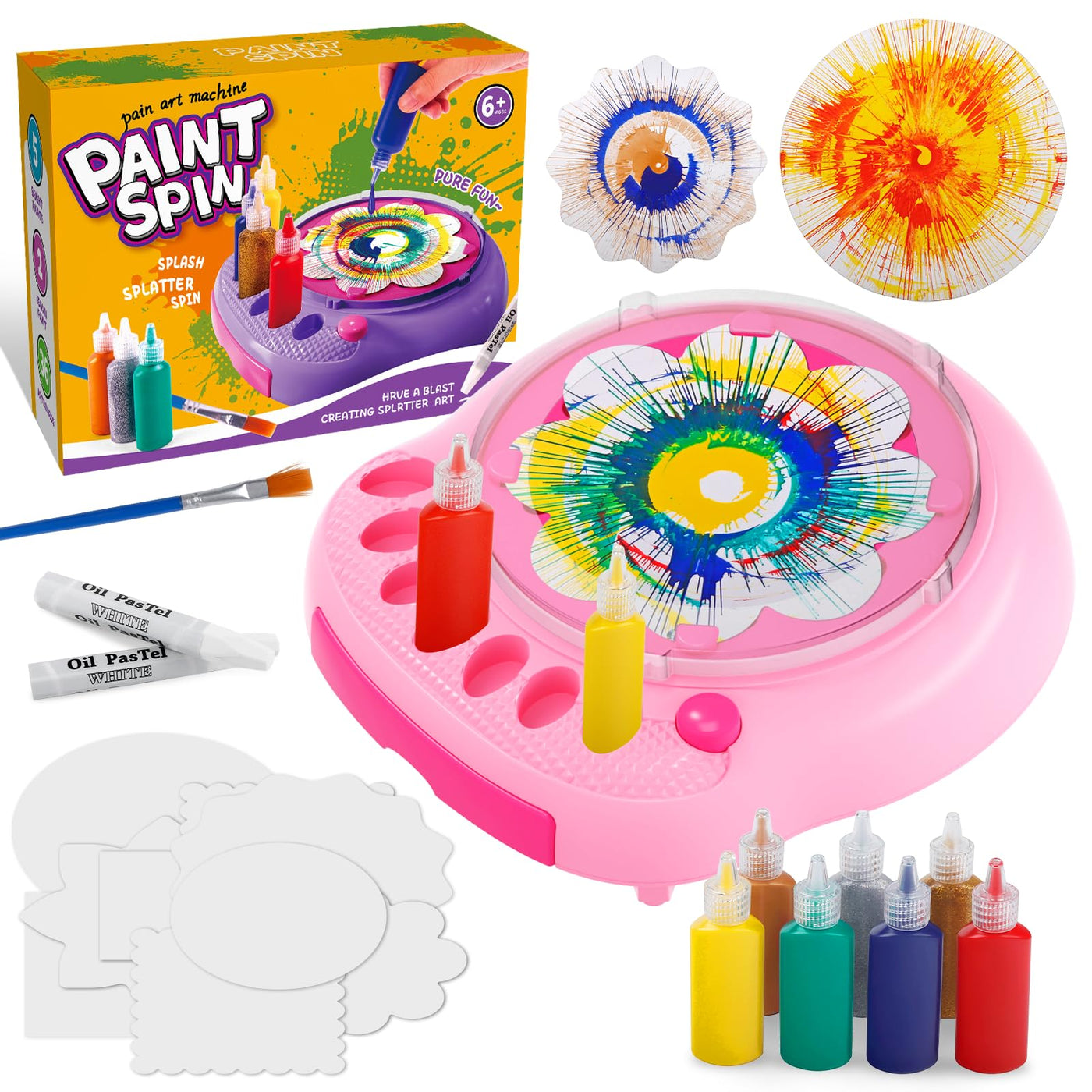 Hewaurorion Paint Spin Art Machine Kit für Kinder, Kunst & Handwerk, Mal Spin Art Spielzeug-Kits für Jungen und Mädchen im Alter von 6, 7, 8 und 9 Jahren (Rosa)