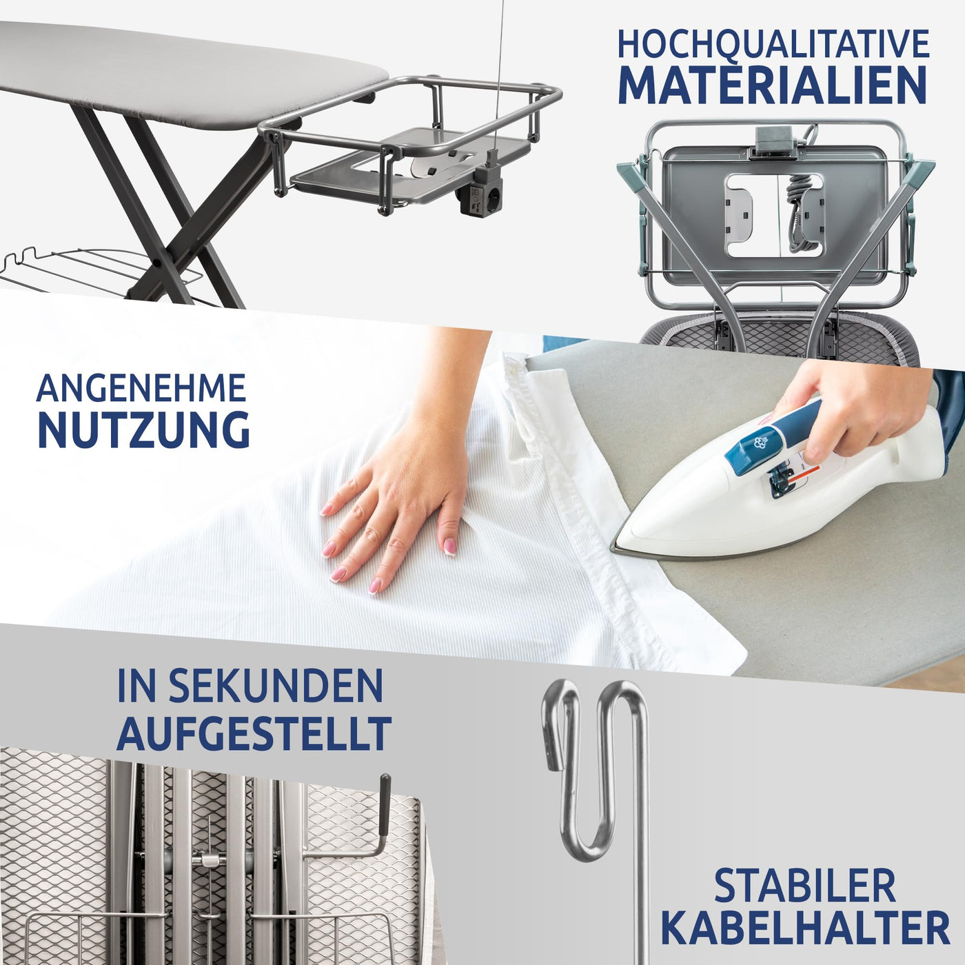 STAHLMANN ® XXL-Bügelbrett für Dampfbügelstation [130x48 Bügelfläche]– Bügeltisch [Made IN EU] – extra stabiles Bügelbrett – Bügelbrettbezug [100% Baumwolle]