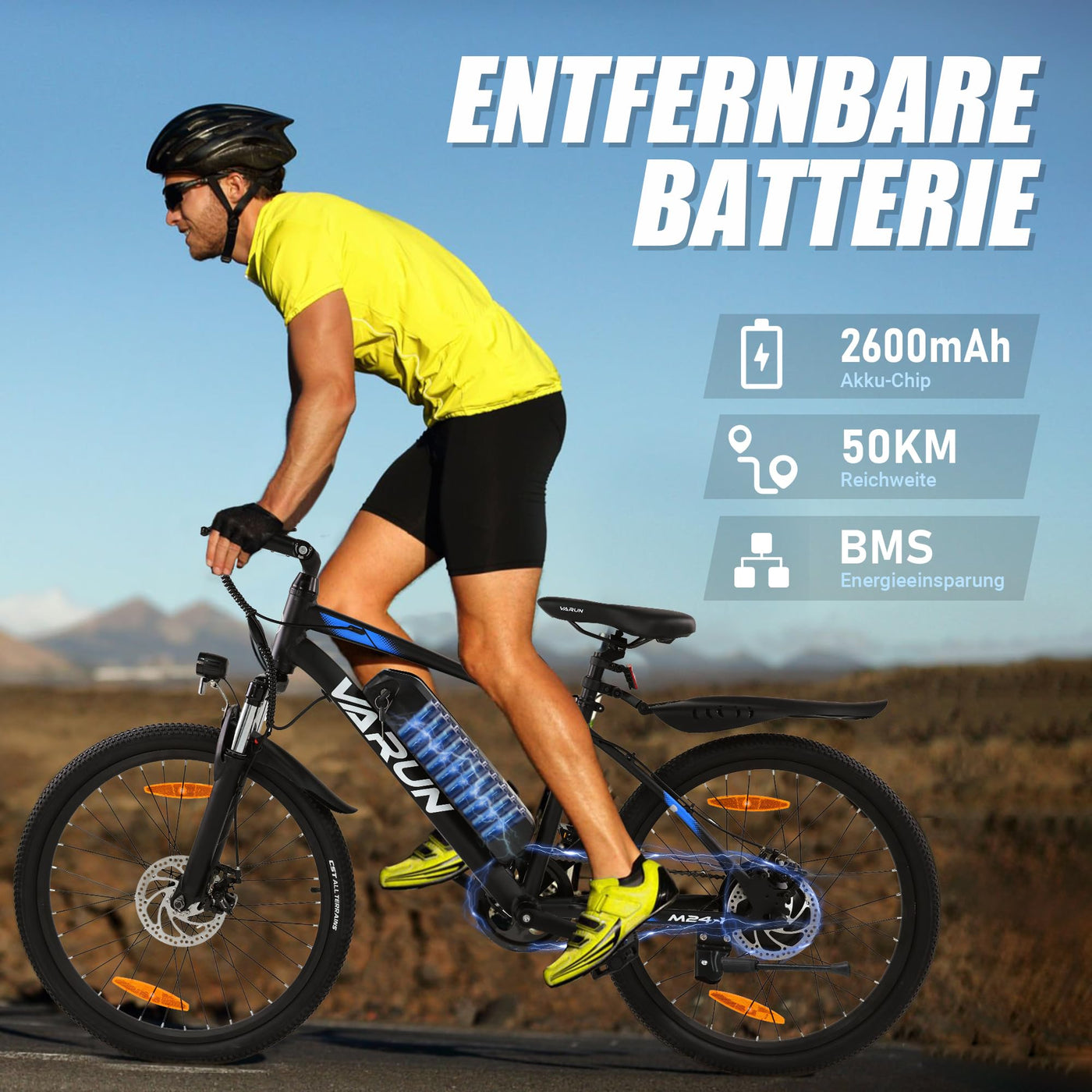 VARUN E Bike 24 Zoll, E-Mountainbike Herren Damen mit 250W Motor, 36V 7.8Ah Herausnehmbare Li-Ion Batterie, Aluminiumlegierung Elektrofahrrad, geeignet für Outdoor Kurztrips