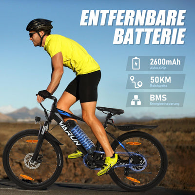 VARUN E Bike 24 Zoll, E-Mountainbike Herren Damen mit 250W Motor, 36V 7.8Ah Herausnehmbare Li-Ion Batterie, Aluminiumlegierung Elektrofahrrad, geeignet für Outdoor Kurztrips