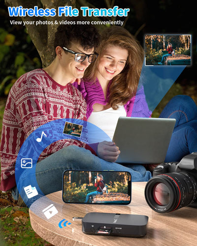 NEWQ Filehub AC750 Reise Router: Tragbarer Festplatten SD Kartenleser für Reisen | Drahtloser Zugriff auf externe Festplatte & USB-Speichergerät zum Sichern von Fotos & Dateien von Mobiltelefon Laptop