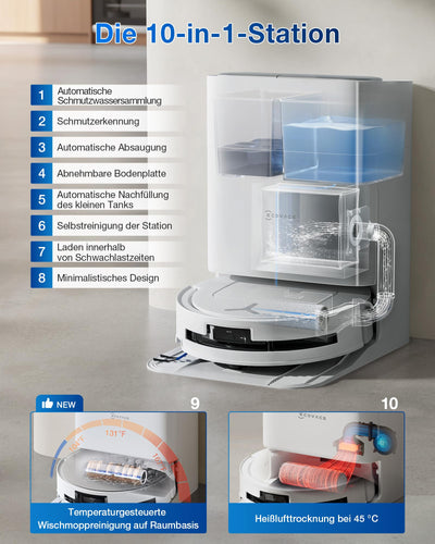 ECOVACS DEEBOT T80 OMNI Saugroboter mit Wischfunktion, 18.000 Pa, OZMO ROLLER Wischwalze mit kontinuierlicher Frischwasser-Selbstreinigung, ZeroTangle 3.0, Moppwäsche mit 40-75℃ heißem Wasser, Weiß