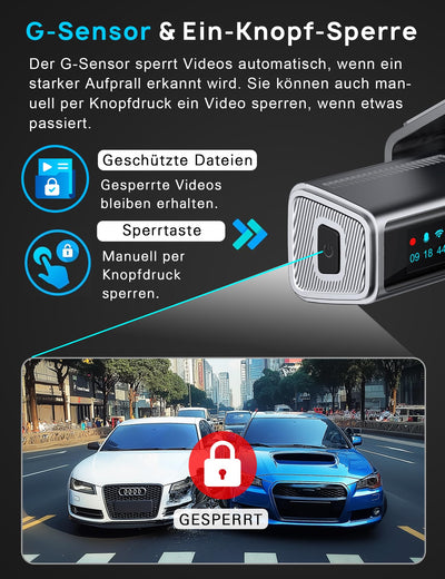 Dashcam Auto Vorne Hinten 4K+1080P, Navycrest 5GHz WiFi Dash Cam mit 64GB SD Karte, Dual Auto Kamera mit Super Nachtsicht, WDR, G-Sensor, 24/7 Parküberwachung, Loop-Aufnahme, APP Steuerung, Max 256G