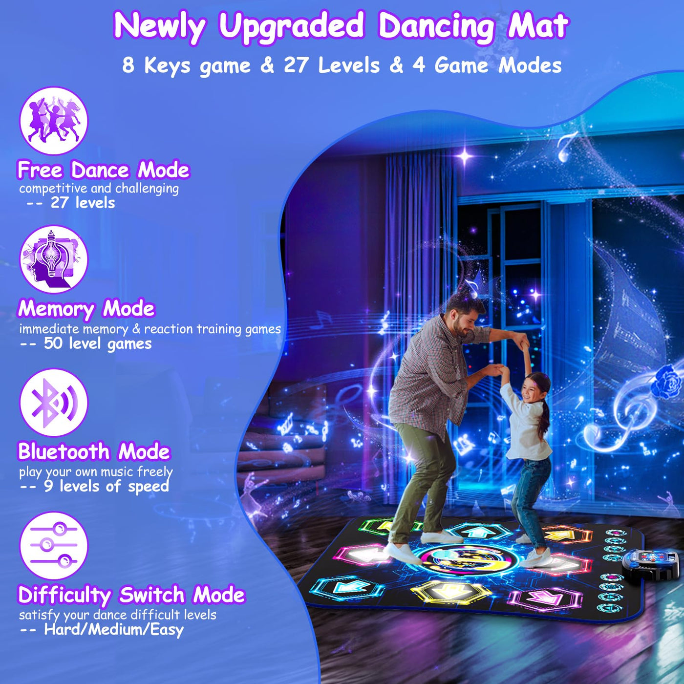 maysida Tanzmatte für Kinder ab 3-12 Jahre, 2025 Musikmatte mit 8 LED-Lichtern&Bluetooth,Tanzmatte für mädchen/jungen mit interaktive LED-Batteriebox&27Level, spielzeug geschenk mädchen 4 5 6 7 8jahre