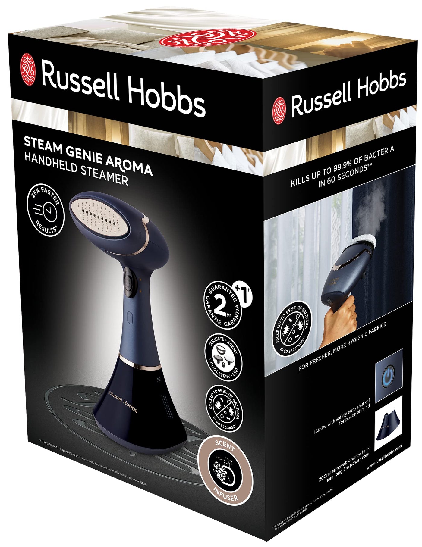 Russell Hobbs Dampfglätter [Testsieger] Bügeleisen Multi Steam Genie Pro Aroma (1800W, 32g/min Dampf, Reisebügeleisen inkl. 3 Aufsätze: Kleidung, Vorhänge, Polstermöbel) 28041-56