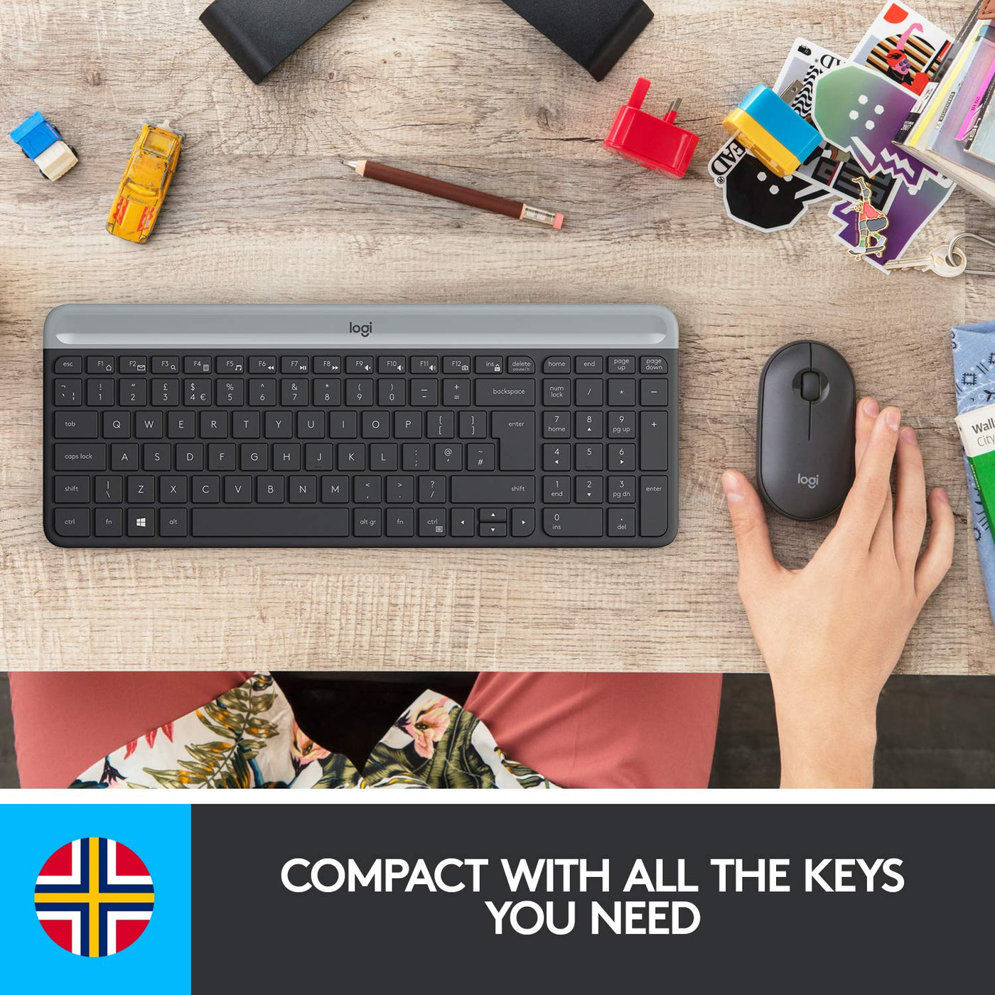 Logitech MK470 Slim Combo Kabelloses Tastatur-Maus-Set, 2.4 GHz Verbindung via Nano-USB-Empfänger, 10m Reichweite, 18-Monate Batterielaufzeit, PC/Laptop, Skand. QWERTY-Layout - Graphit