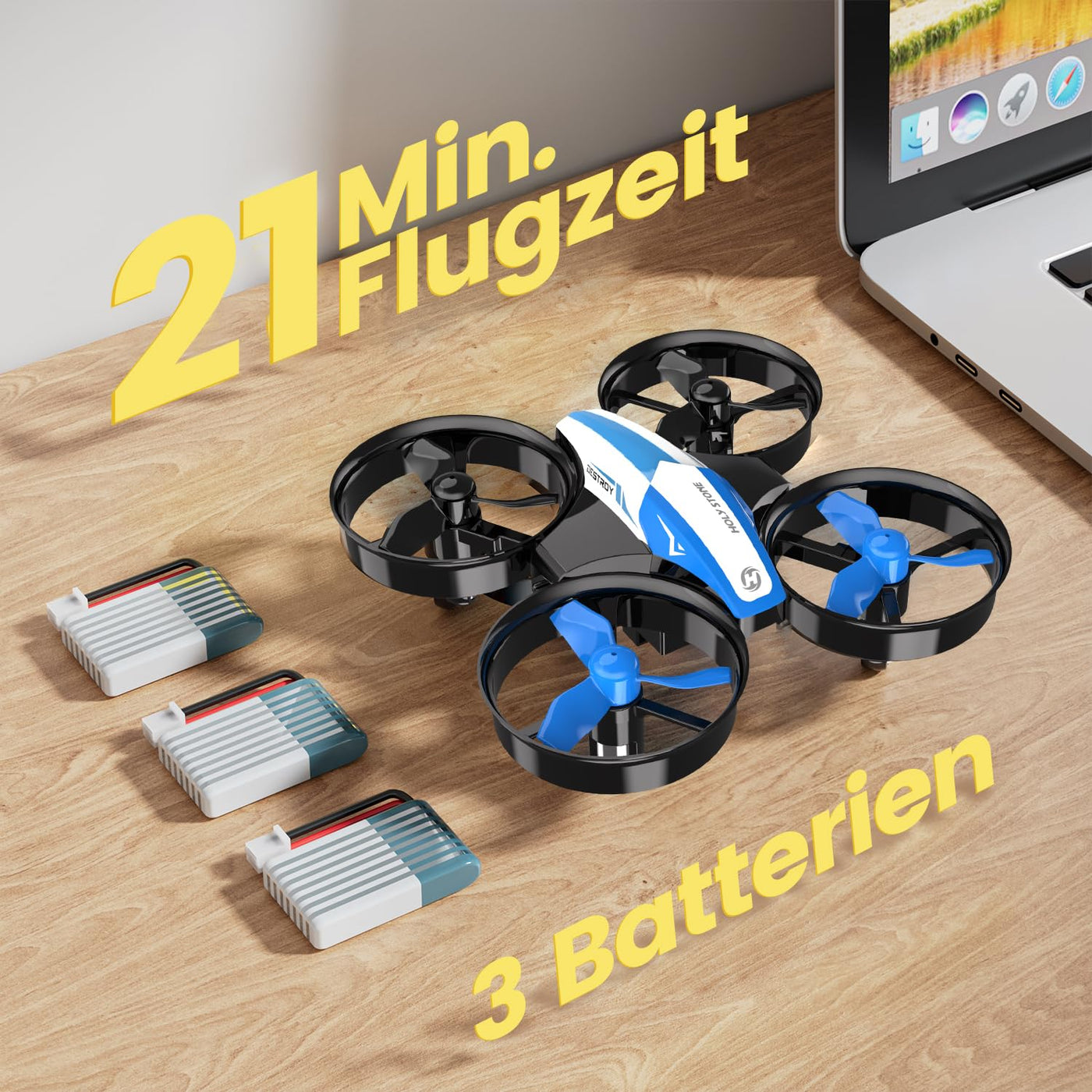 Holy Stone HS210 Mini Drohne für Kinder,RC Quadrocopter Nano Drone mit 3 Akkus 21 Min. Lange Flugzeit, Auto Höhenhaltung, 360° Rollen, Kopfloss Modus, One Key Start Indoor Geschenk Anfänger,Blau,C0