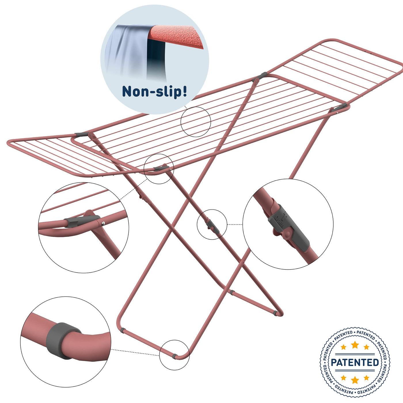 Rörets Wäscheständer Sussi Rosé – verriegelbare Flügel – Sicherheitssperre – 52x176x96cm – 18 m Trockenfläche - Design und Qualität von Schwedens stärkster Trockenständermarke
