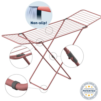 Rörets Wäscheständer Sussi Rosé – verriegelbare Flügel – Sicherheitssperre – 52x176x96cm – 18 m Trockenfläche - Design und Qualität von Schwedens stärkster Trockenständermarke