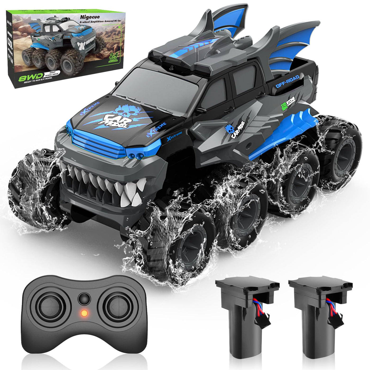 Nigecue 8WD Amphibienfahrzeug Ferngesteuertes Auto ab 3 4 5 6 7 8 9 10 Jahre, Wasserdichtes Amphibisches RC Auto mit Fernsteuerung, Spielzeug Geschenk für Kinder Jungen Mädchen