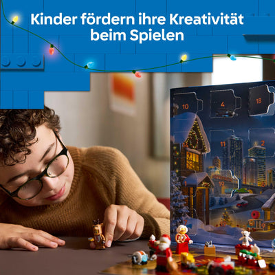 LEGO City Adventskalender 2025 - Weihnachten Spielzeug mit 24 Überraschungen - Zug, Auto & Traktor sowie 7 Minifiguren - Kalender zum Bauen - Geschenk für Jungen und Mädchen ab 5 Jahren – 60475