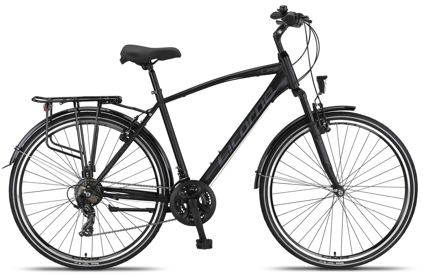 Licorne Bike Premium Trekking Bike in 28 Zoll - Fahrrad für Herren, Jungen, Damen und Herren - 21 Gang-Schaltung - Herren Citybike - Männerfahrrad - Life M-V-ATB - Schwarz/Grau