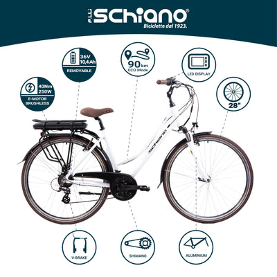 F.lli Schiano E-Ride 28 Zoll E-bike Pedelec , e bike Elektrofahrräder für Erwachsene Herren / Damen bis 25 km/h comfort trekking electric Fahrrad mit Fahrradzubehör Akku Kettenschutz Korb Damenfahrrad