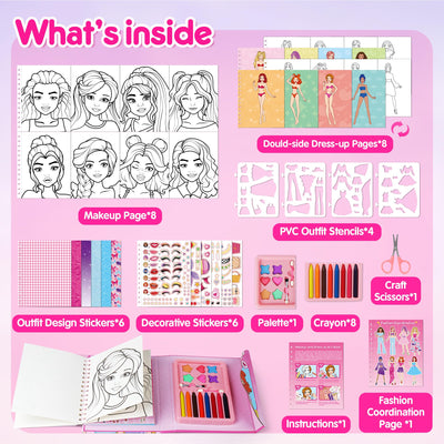 Mocoosy Make-up-Bastelset für Mädchen Alter 4–8 Jahren, Make-up Ausmalen Aktivitätsbuch mit Aufklebern,Papier-Anzieh und Schminke Spiel Spielzeug Geschenke für 4 5 6 7 jährige Mädchen Kunst Handwerk