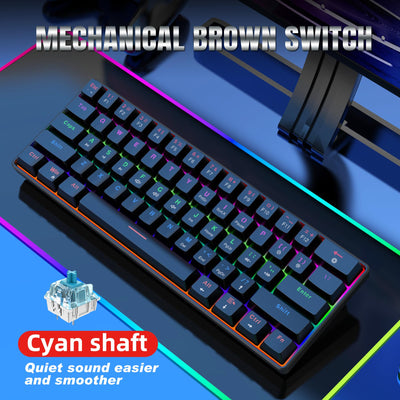 Snpurdiri 60% kabelgebundene Mechanische Gaming Tastatur, Anti-Ghosting 61 Tasten, RGB-Hintergrundbeleuchtung, Ultrakompakter Blauer Schalter, Doppelfuß, Schwarz