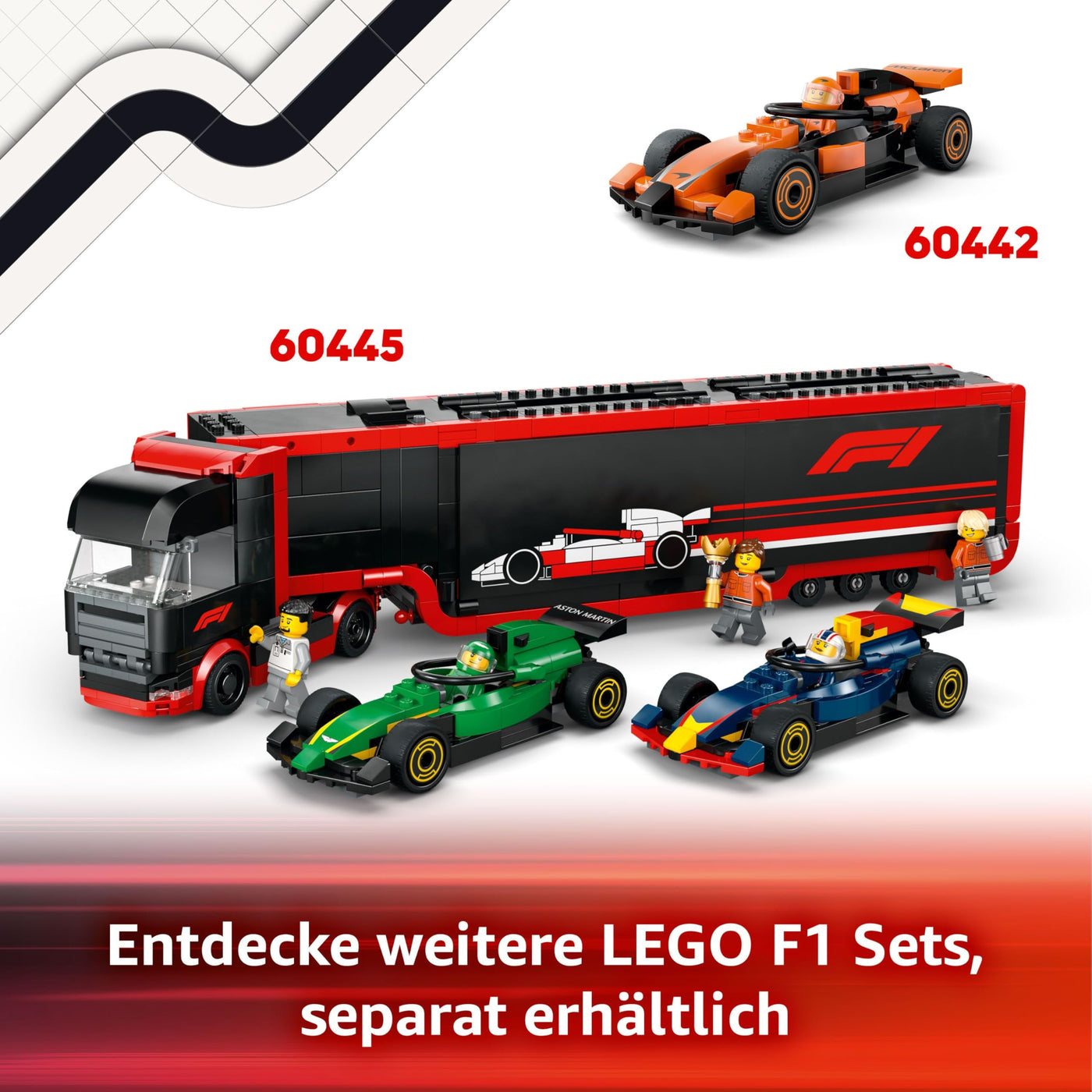 LEGO City F1 Garage mit Mercedes-AMG & Alpine Rennautos - Spielzeug Formel 1 Rennwagen mit 2 Rennfahrern & 4 Mechaniker Minifiguren - Geschenk für Jungen & Mädchen ab 7 Jahren und Fans 60444